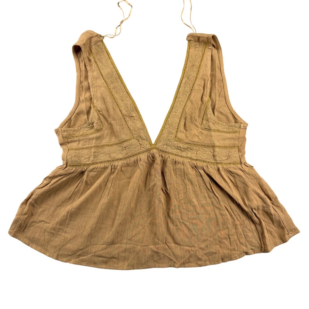 Melrose Place Brown Embroidered V-Neck Peplum Tank Top Small Boho Whimsigoth